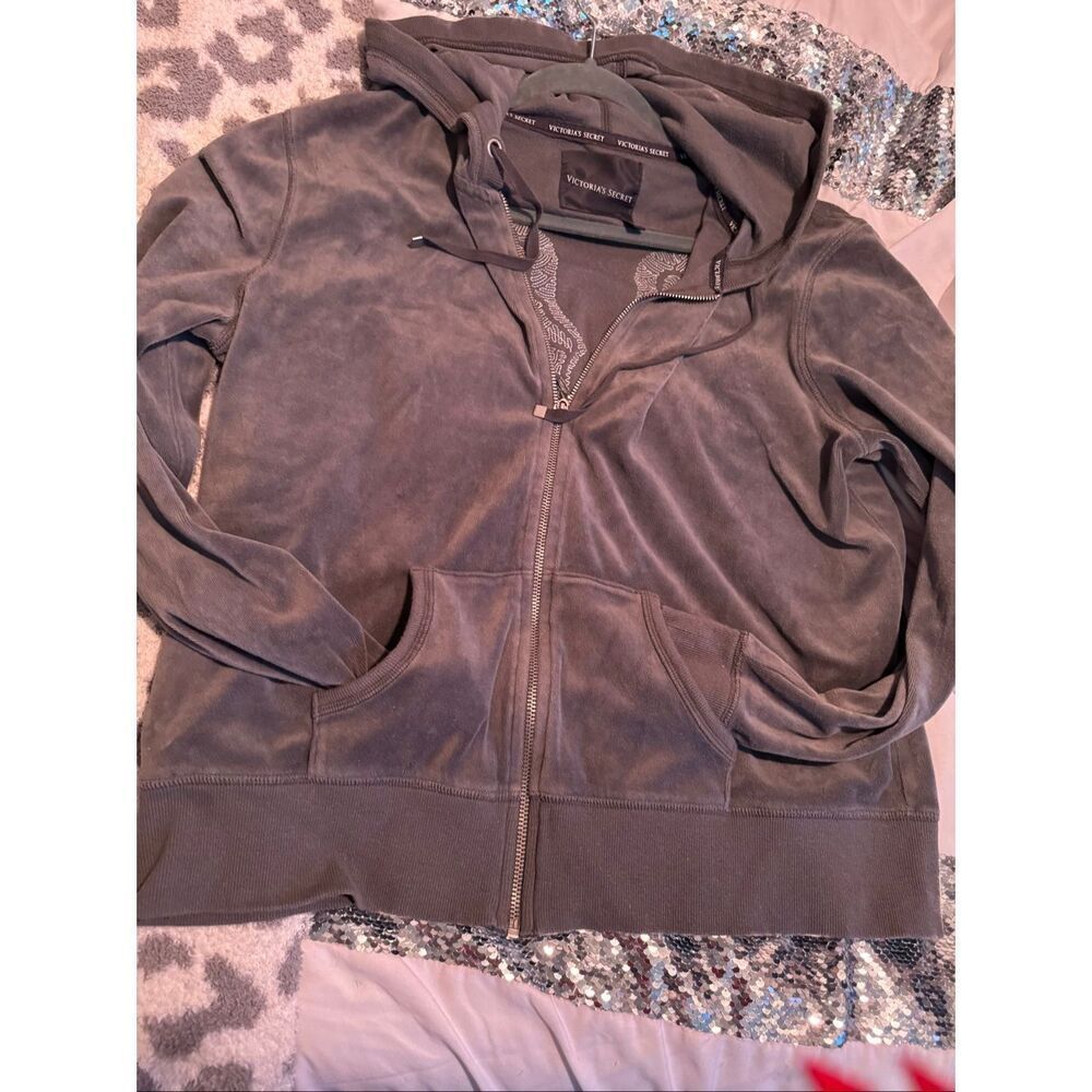 Victoria’s Secret Women’s Y2K Sequin Angel Wings Zip Up Hoodie Gray Velour Xl - Picture 4 of 6